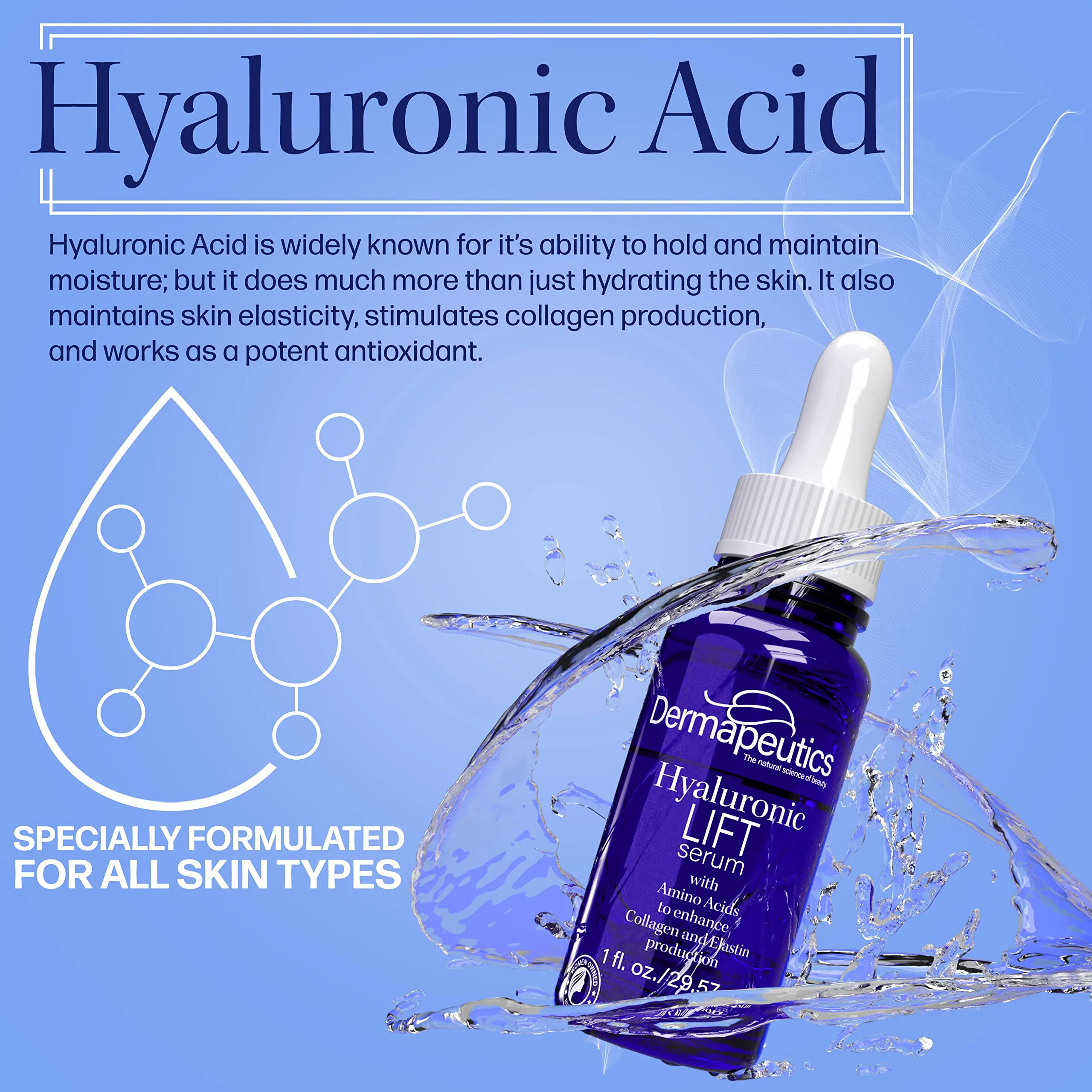 Dermapeutics Hyaluronic Acid Serum for Face, 1 oz