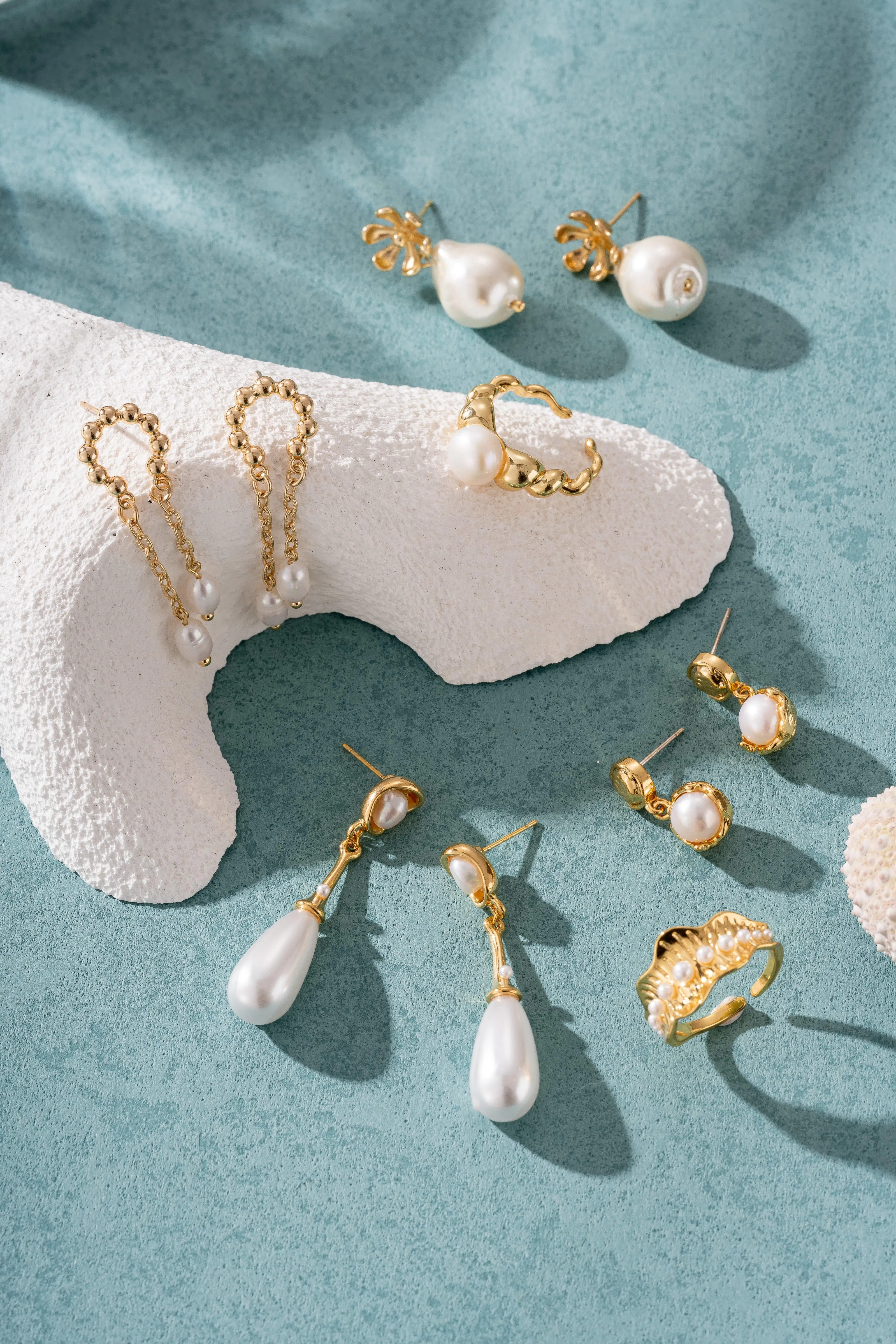 Floral 18K Gold Baroque Pearl Drop Earrings