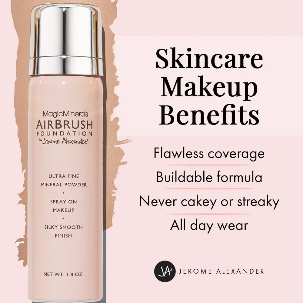 Magicminerals Airbrush Foundation by  – 2Pc Set with Airbrush Foundation and Kabuki Brush - Spray Makeup with Anti-Aging Ingredients for Smooth Radiant Skin (Medium)