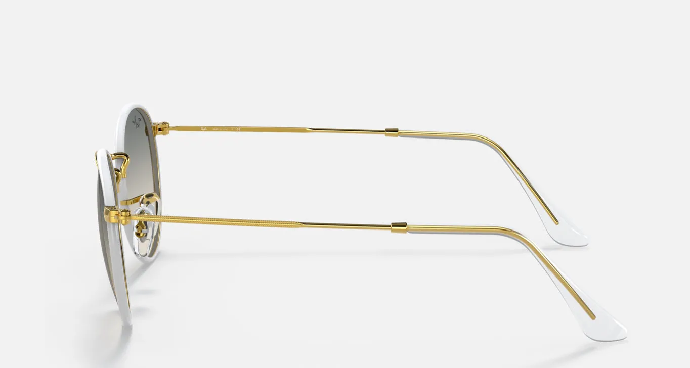 Ray-Ban Round Full Color Grey on Legend Gold w/ Clear Gradient Grey