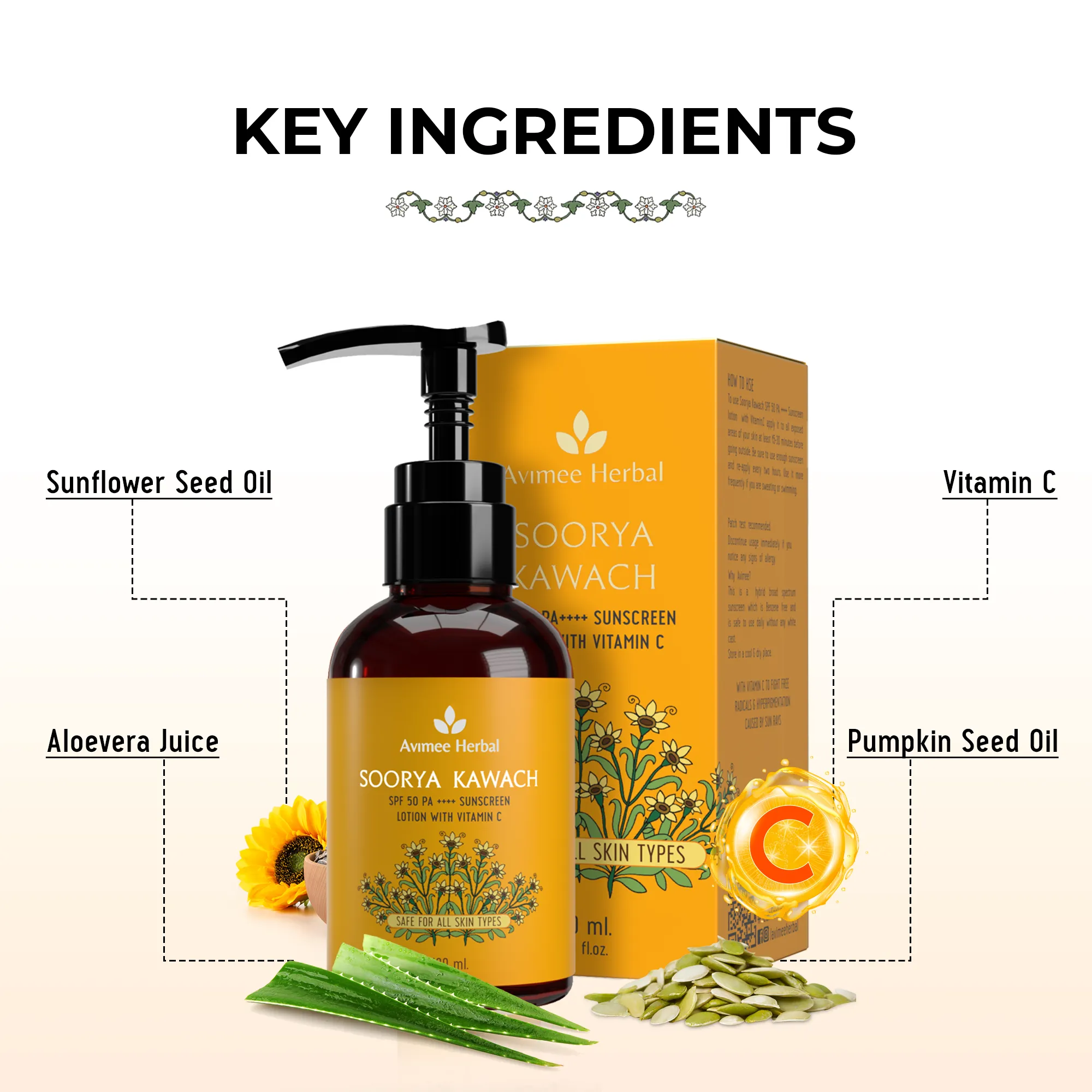 Soorya Kawach SPF 50 PA     Vitamin C Sunscreen Lotion