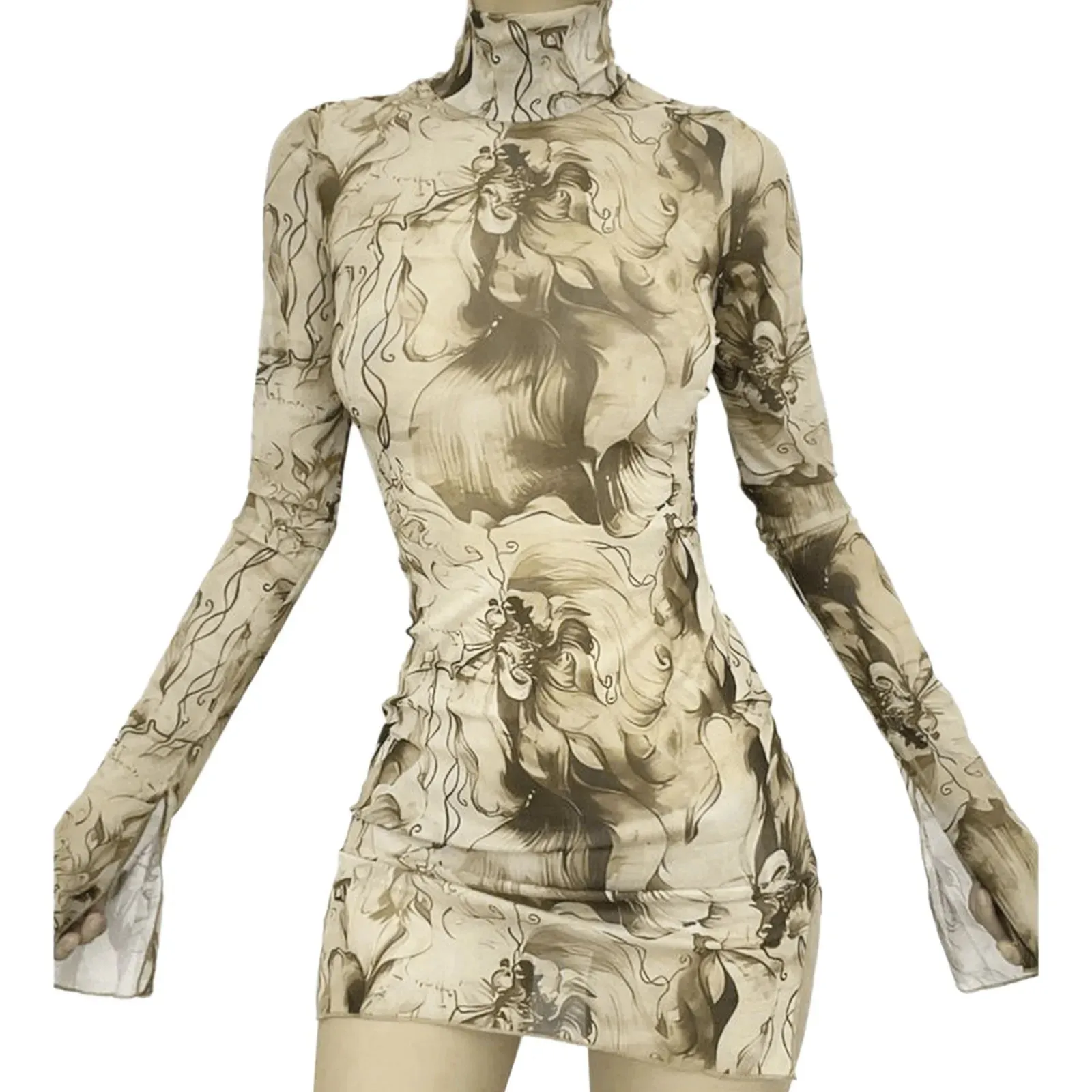 Tie-Dye Slit Sides Bell Sleeves Mini Dress