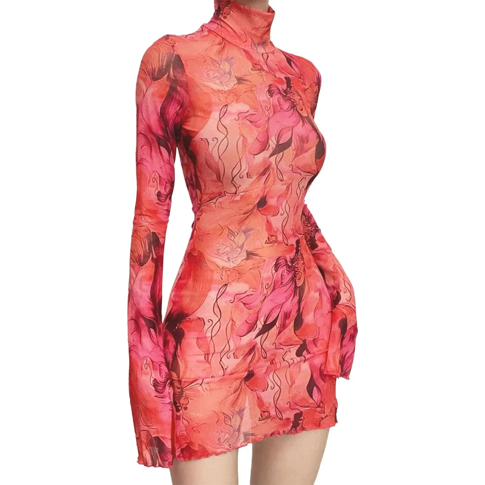Tie-Dye Slit Sides Bell Sleeves Mini Dress